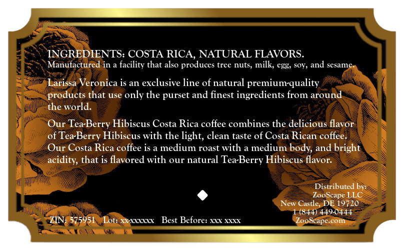 Tea-Berry Hibiscus Costa Rica Coffee <BR>(Single Serve K-Cup Pods)