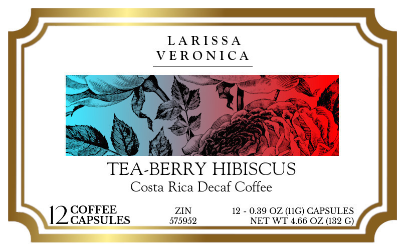 Tea-Berry Hibiscus Costa Rica Decaf Coffee <BR>(Single Serve K-Cup Pods) - Label