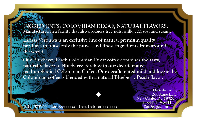 Blueberry Peach Colombian Decaf Coffee <BR>(Single Serve K-Cup Pods)