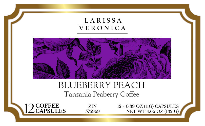 Blueberry Peach Tanzania Peaberry Coffee <BR>(Single Serve K-Cup Pods) - Label