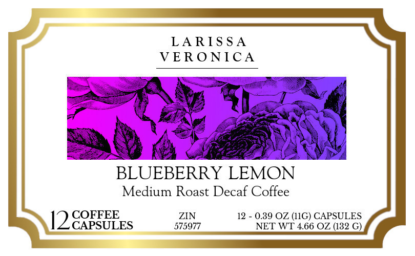 Blueberry Lemon Medium Roast Decaf Coffee <BR>(Single Serve K-Cup Pods) - Label