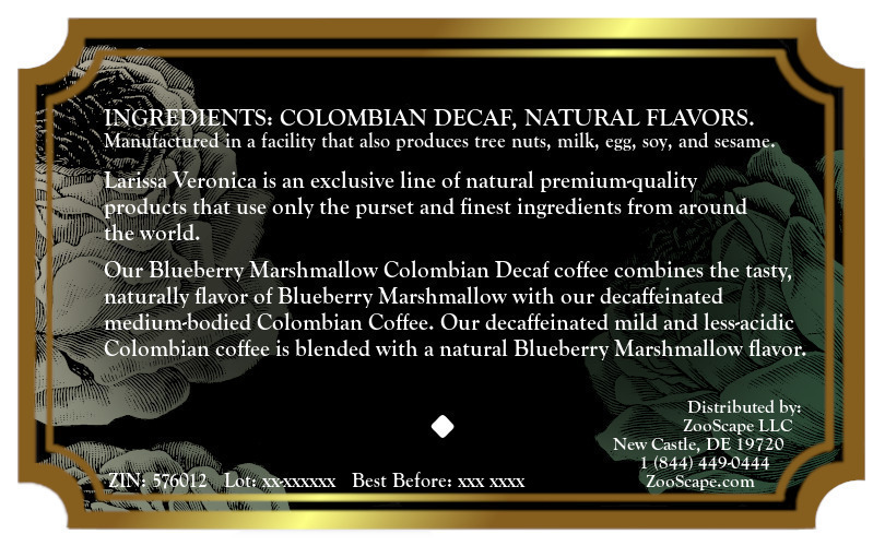 Blueberry Marshmallow Colombian Decaf Coffee <BR>(Single Serve K-Cup Pods)
