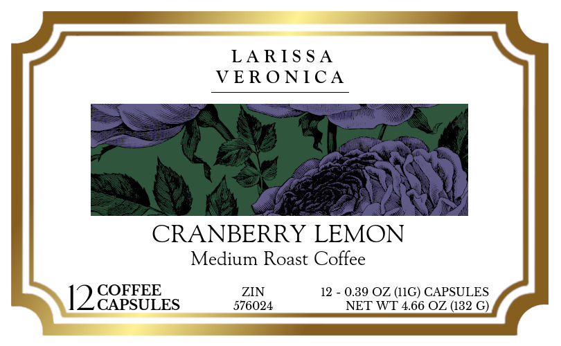 Cranberry Lemon Medium Roast Coffee <BR>(Single Serve K-Cup Pods) - Label