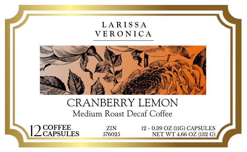 Cranberry Lemon Medium Roast Decaf Coffee <BR>(Single Serve K-Cup Pods) - Label