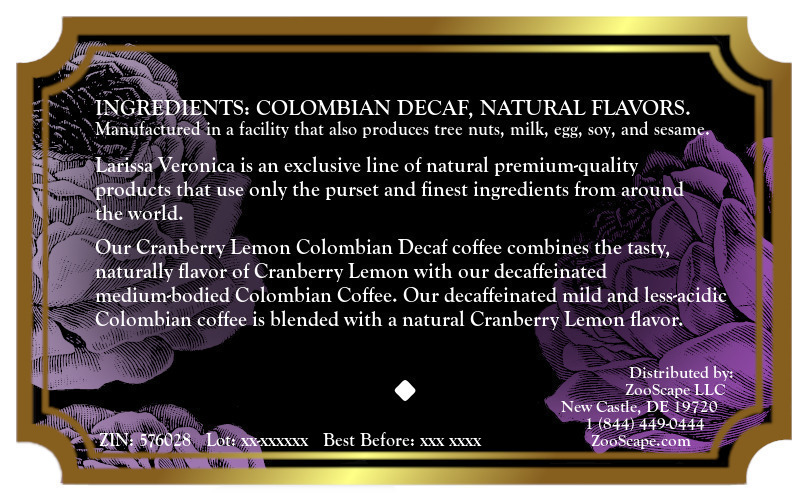 Cranberry Lemon Colombian Decaf Coffee <BR>(Single Serve K-Cup Pods)