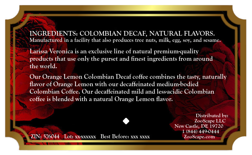 Orange Lemon Colombian Decaf Coffee <BR>(Single Serve K-Cup Pods)