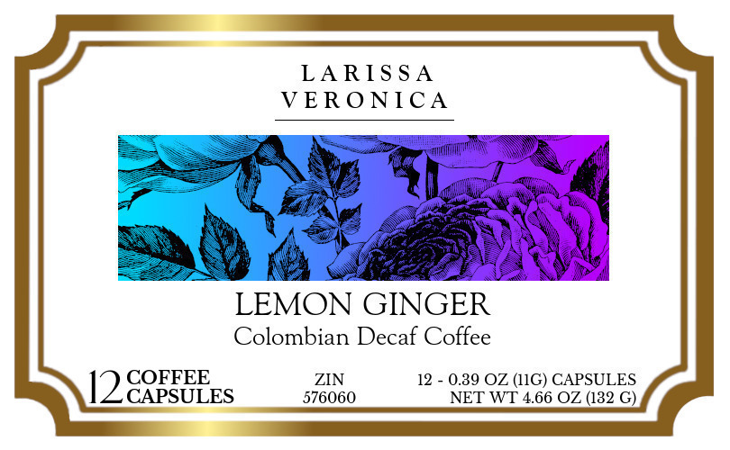 Lemon Ginger Colombian Decaf Coffee <BR>(Single Serve K-Cup Pods) - Label