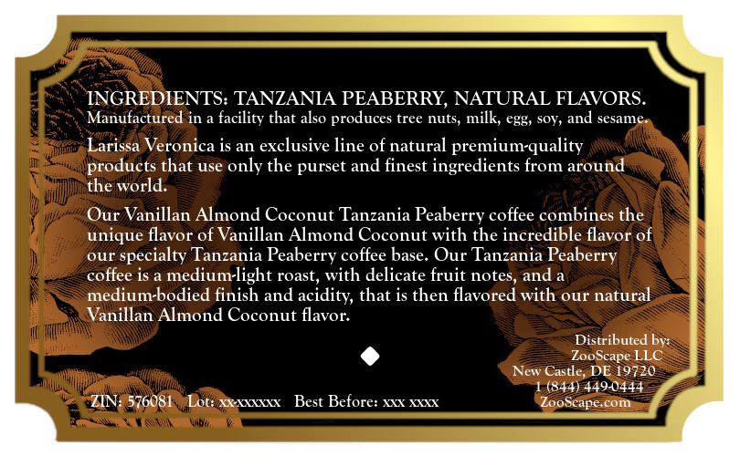 Vanilla Almond Coconut Tanzania Peaberry Coffee <BR>(Single Serve K-Cup Pods)
