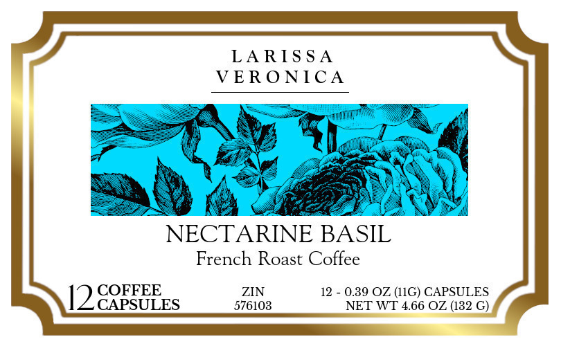 Nectarine Basil French Roast Coffee <BR>(Single Serve K-Cup Pods) - Label