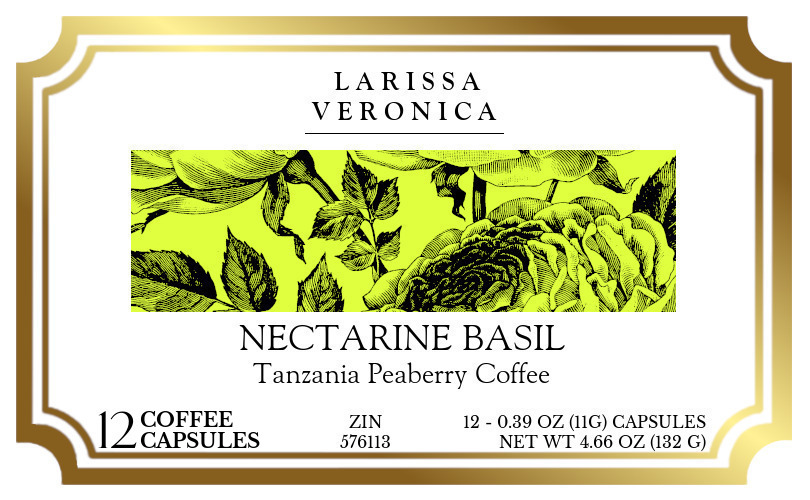 Nectarine Basil Tanzania Peaberry Coffee <BR>(Single Serve K-Cup Pods) - Label