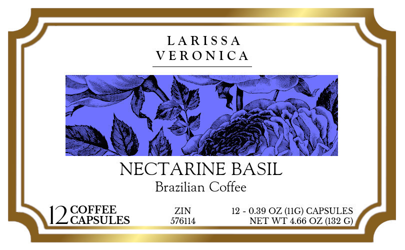 Nectarine Basil Brazilian Coffee <BR>(Single Serve K-Cup Pods) - Label