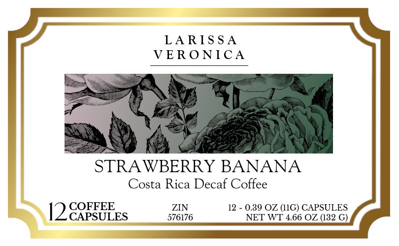 Strawberry Banana Costa Rica Decaf Coffee <BR>(Single Serve K-Cup Pods) - Label
