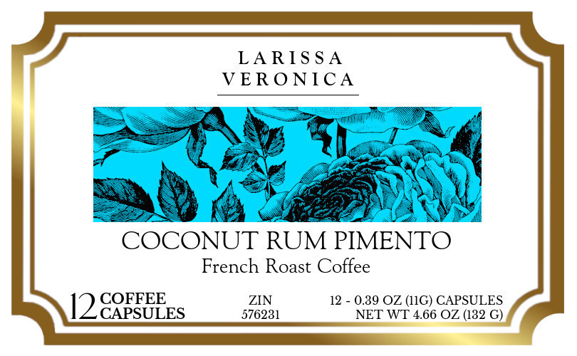 Coconut Rum Pimento French Roast Coffee <BR>(Single Serve K-Cup Pods) - Label