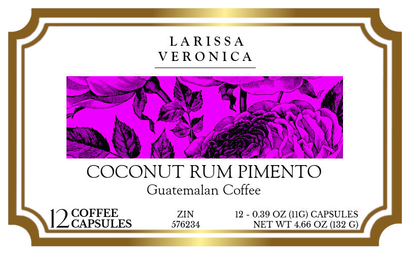 Coconut Rum Pimento Guatemalan Coffee <BR>(Single Serve K-Cup Pods) - Label