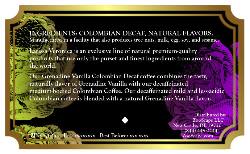 Grenadine Vanilla Colombian Decaf Coffee <BR>(Single Serve K-Cup Pods)