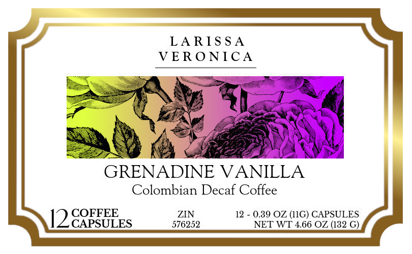 Grenadine Vanilla Colombian Decaf Coffee <BR>(Single Serve K-Cup Pods) - Label