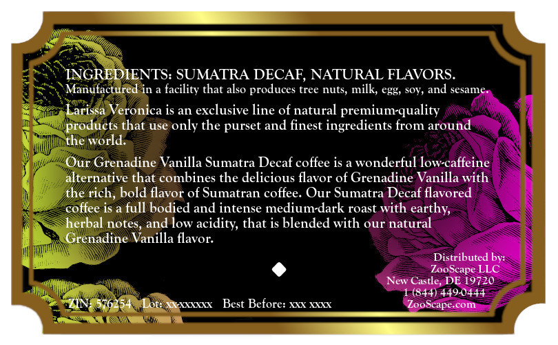 Grenadine Vanilla Sumatra Decaf Coffee <BR>(Single Serve K-Cup Pods)
