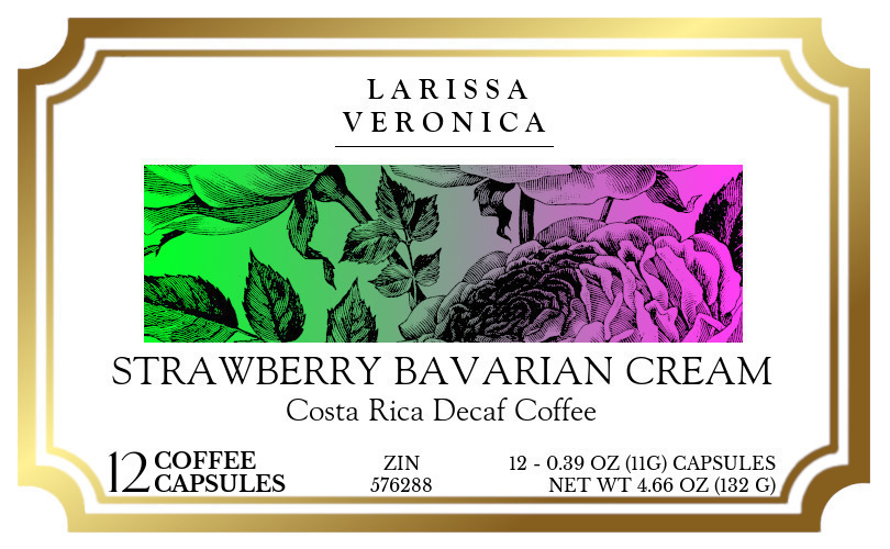 Strawberry Bavarian Cream Costa Rica Decaf Coffee <BR>(Single Serve K-Cup Pods) - Label