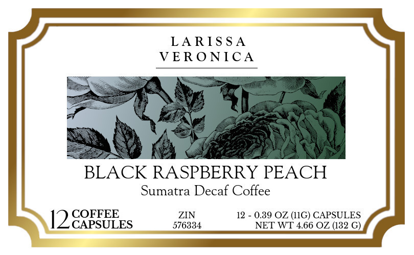 Black Raspberry Peach Sumatra Decaf Coffee <BR>(Single Serve K-Cup Pods) - Label