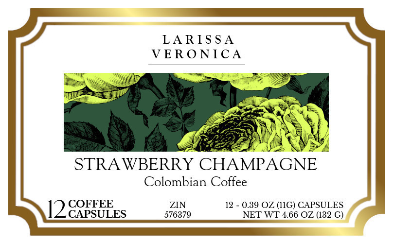 Strawberry Champagne Colombian Coffee <BR>(Single Serve K-Cup Pods) - Label
