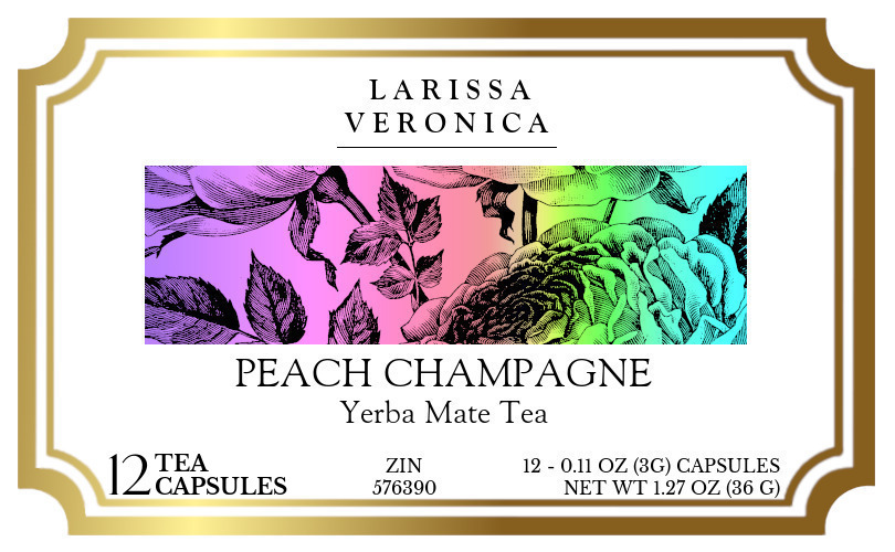 Peach Champagne Yerba Mate Tea <BR>(Single Serve K-Cup Pods) - Label