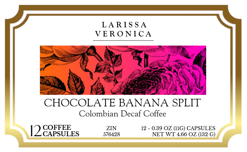 Chocolate Banana Split Colombian Decaf Coffee <BR>(Single Serve K-Cup Pods) - Label