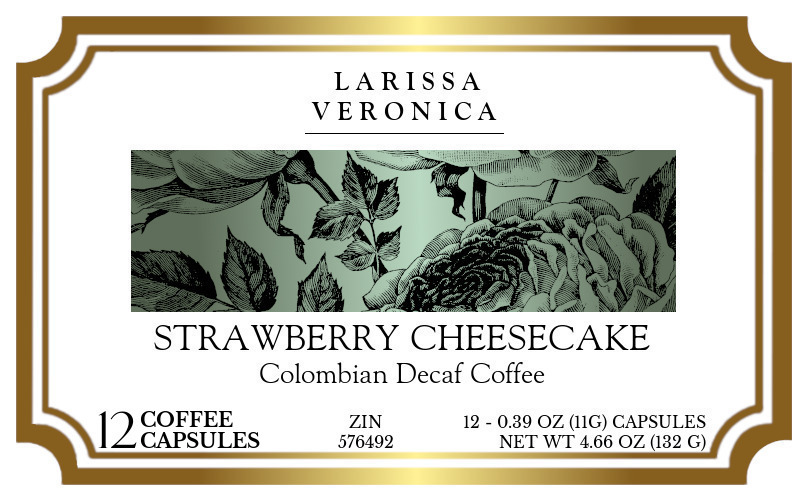 Strawberry Cheesecake Colombian Decaf Coffee <BR>(Single Serve K-Cup Pods) - Label