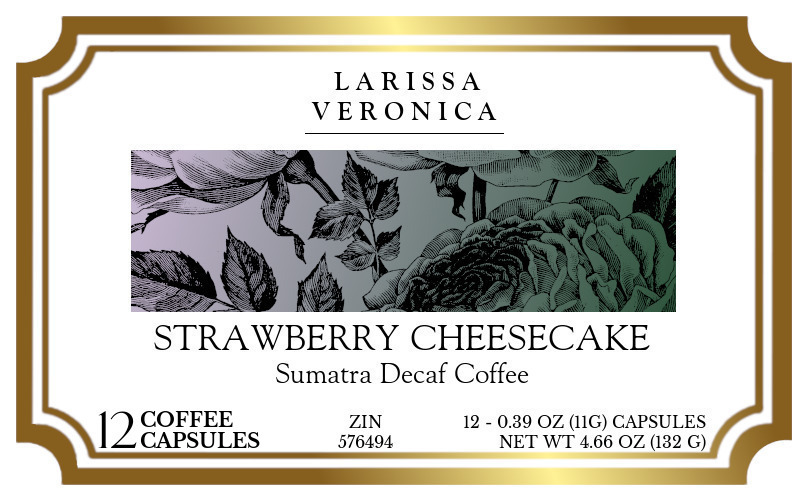 Strawberry Cheesecake Sumatra Decaf Coffee <BR>(Single Serve K-Cup Pods) - Label