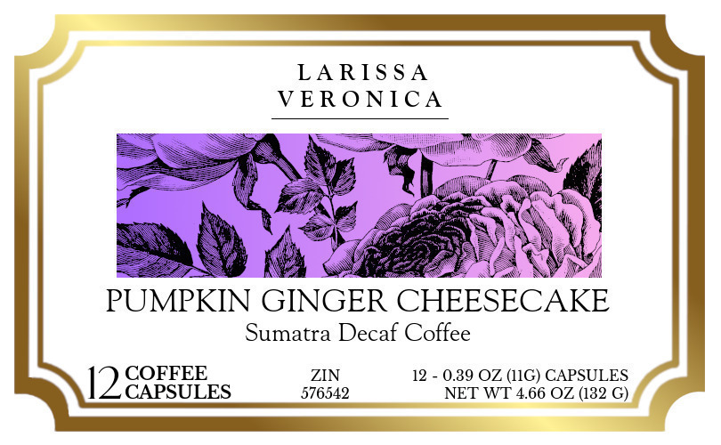 Pumpkin Ginger Cheesecake Sumatra Decaf Coffee <BR>(Single Serve K-Cup Pods) - Label