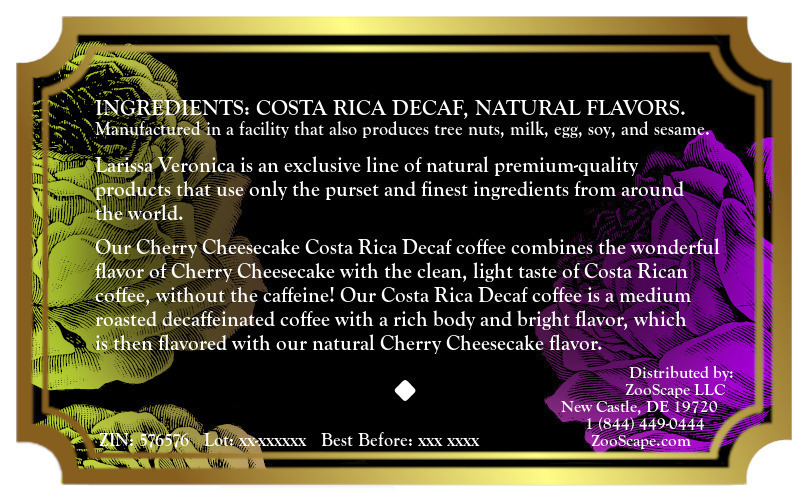Cherry Cheesecake Costa Rica Decaf Coffee <BR>(Single Serve K-Cup Pods)