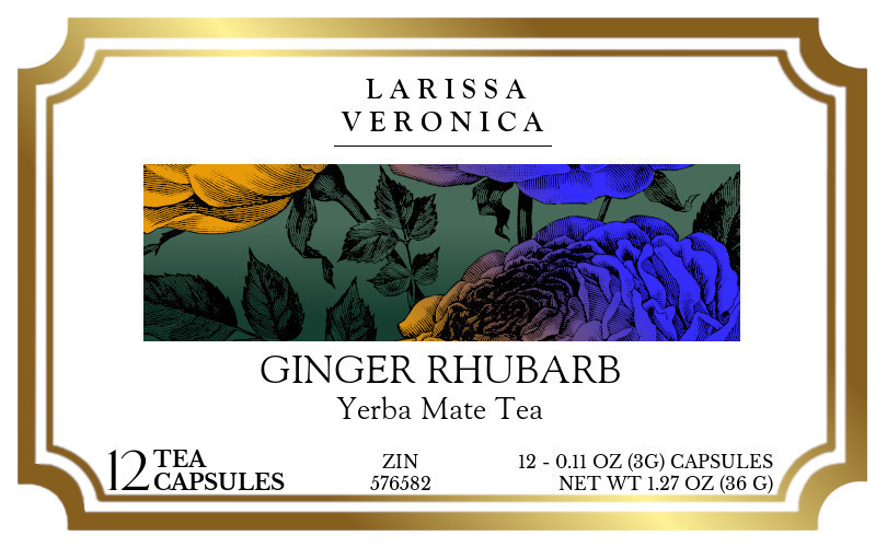 Ginger Rhubarb Yerba Mate Tea <BR>(Single Serve K-Cup Pods) - Label