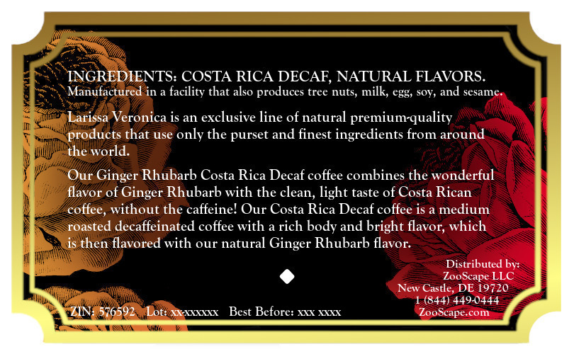 Ginger Rhubarb Costa Rica Decaf Coffee <BR>(Single Serve K-Cup Pods)