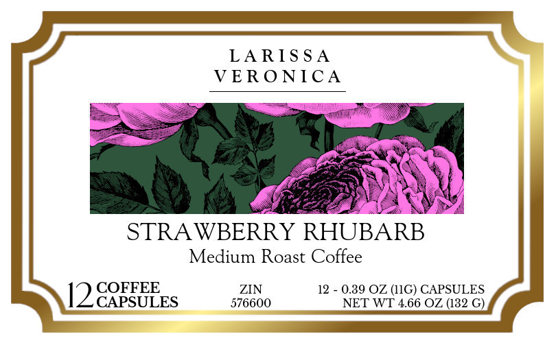 Strawberry Rhubarb Medium Roast Coffee <BR>(Single Serve K-Cup Pods) - Label
