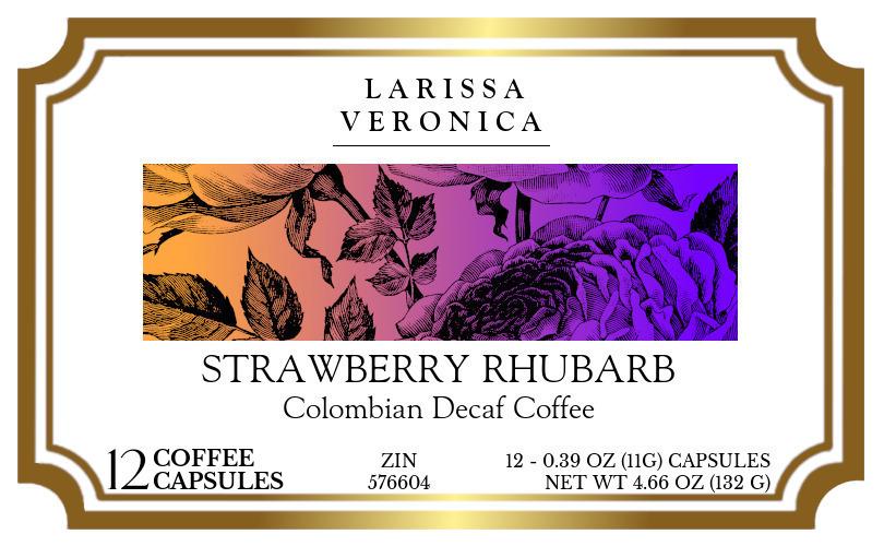 Strawberry Rhubarb Colombian Decaf Coffee <BR>(Single Serve K-Cup Pods) - Label