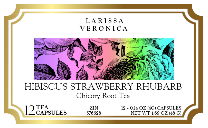Hibiscus Strawberry Rhubarb Chicory Root Tea <BR>(Single Serve K-Cup Pods) - Label