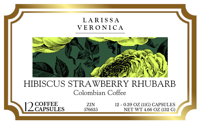 Hibiscus Strawberry Rhubarb Colombian Coffee <BR>(Single Serve K-Cup Pods) - Label