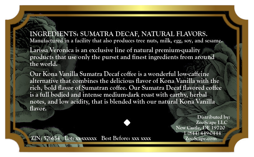 Kona Vanilla Sumatra Decaf Coffee <BR>(Single Serve K-Cup Pods)