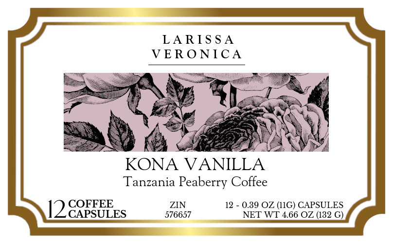 Kona Vanilla Tanzania Peaberry Coffee <BR>(Single Serve K-Cup Pods) - Label