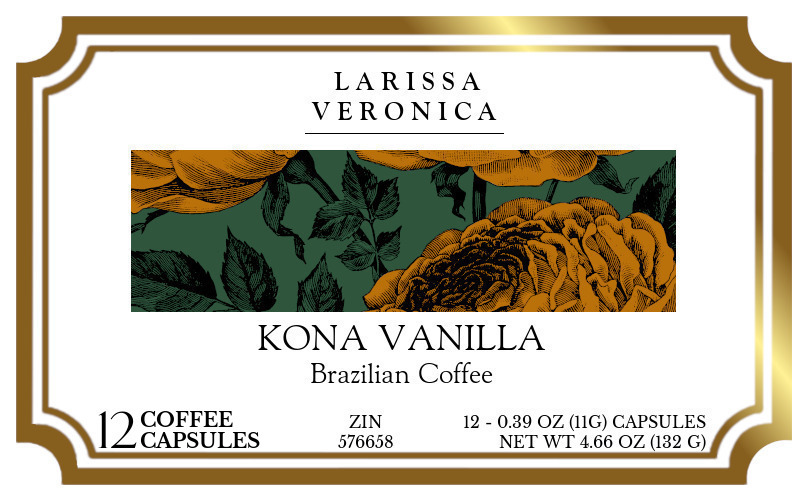 Kona Vanilla Brazilian Coffee <BR>(Single Serve K-Cup Pods) - Label