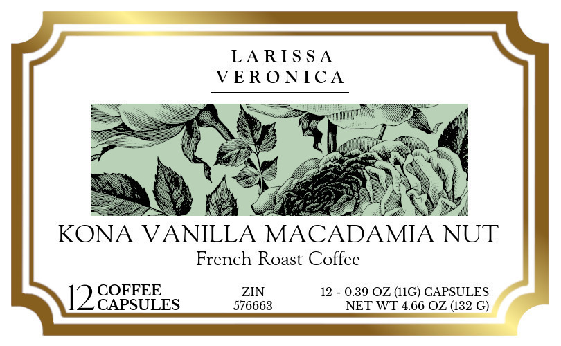 Kona Vanilla Macadamia Nut French Roast Coffee <BR>(Single Serve K-Cup Pods) - Label