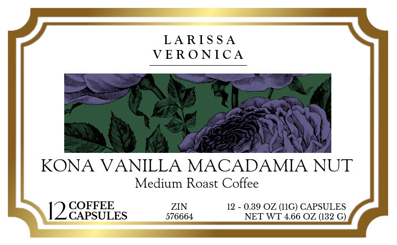 Kona Vanilla Macadamia Nut Medium Roast Coffee <BR>(Single Serve K-Cup Pods) - Label