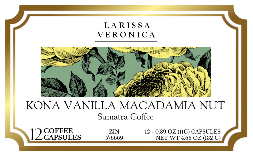 Kona Vanilla Macadamia Nut Sumatra Coffee <BR>(Single Serve K-Cup Pods) - Label