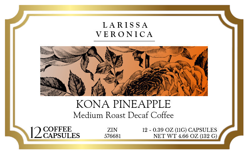 Kona Pineapple Medium Roast Decaf Coffee <BR>(Single Serve K-Cup Pods) - Label