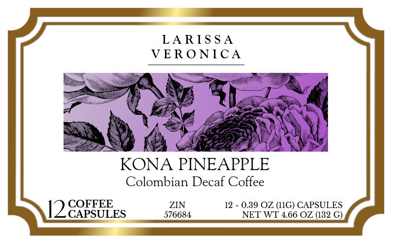 Kona Pineapple Colombian Decaf Coffee <BR>(Single Serve K-Cup Pods) - Label