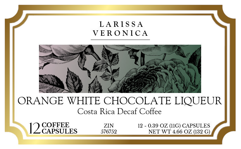 Orange White Chocolate Liqueur Costa Rica Decaf Coffee <BR>(Single Serve K-Cup Pods) - Label