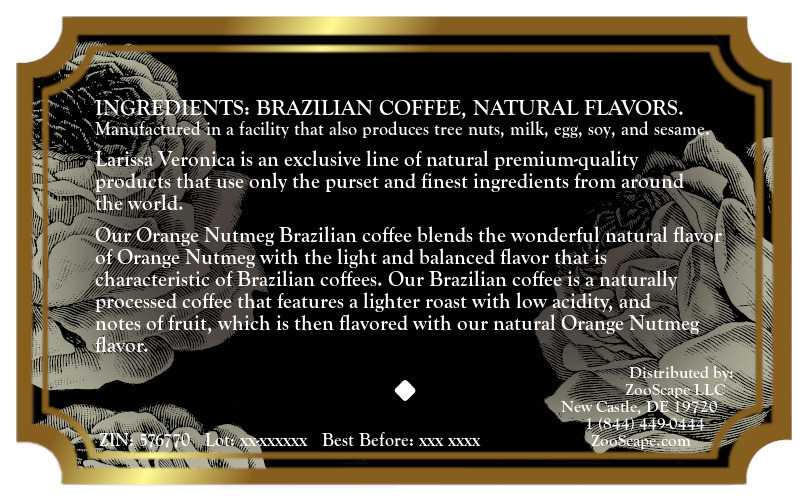 Orange Nutmeg Brazilian Coffee <BR>(Single Serve K-Cup Pods)