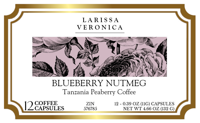 Blueberry Nutmeg Tanzania Peaberry Coffee <BR>(Single Serve K-Cup Pods) - Label