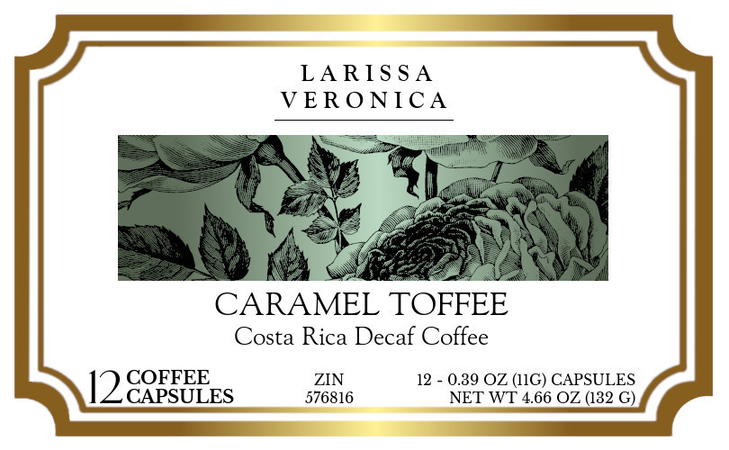 Caramel Toffee Costa Rica Decaf Coffee <BR>(Single Serve K-Cup Pods) - Label