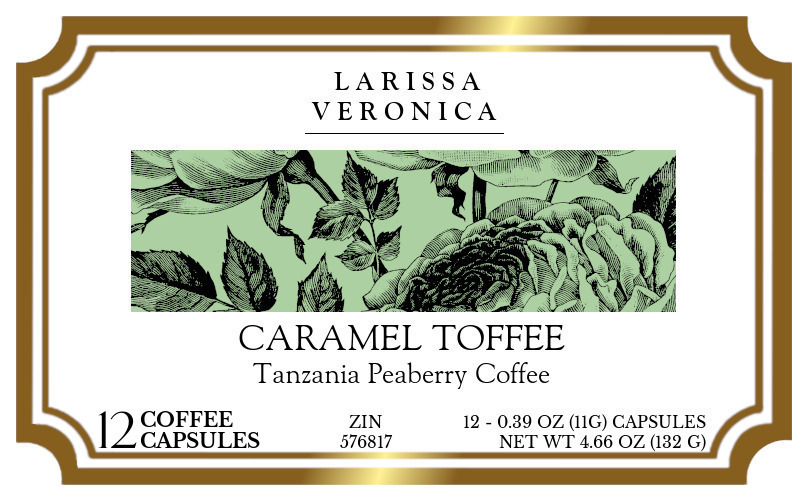 Caramel Toffee Tanzania Peaberry Coffee <BR>(Single Serve K-Cup Pods) - Label