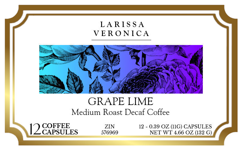 Grape Lime Medium Roast Decaf Coffee <BR>(Single Serve K-Cup Pods) - Label
